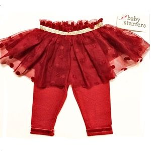 ⭐️3for$30! 🆕 Adorable Red Gold Tutu Leggings w/Velvet Trim 0-3mos NWT
